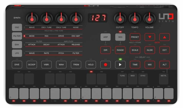 IK MULTIMEDIA UNO Synth монофонический аналоговый синтезатор, Полифония: 1 голос, мини клавиатура, 27 сенсорных клавиш. Структура: 2VCO, Noise generat