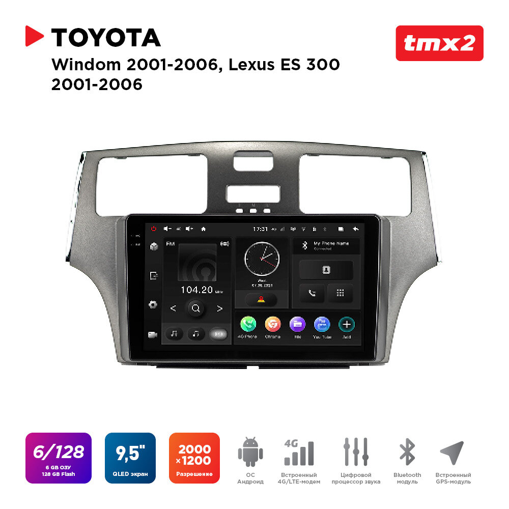 Автомагнитола Toyota Windom 01-06, Lexus ES 300 01-06 (MAXIMUM Incar TMX2-2250-6) Android 10/2000*1200, BT, wi-fi, 4G LTE, DSP, 6-128Gb, 9.5"
