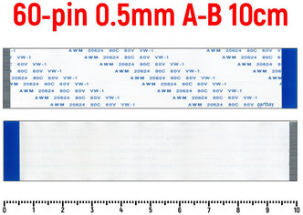 Шлейф FFC 60-pin Шаг 0.5mm Длина 10cm Обратный A-B AWM 20624 80C 60V VW-1