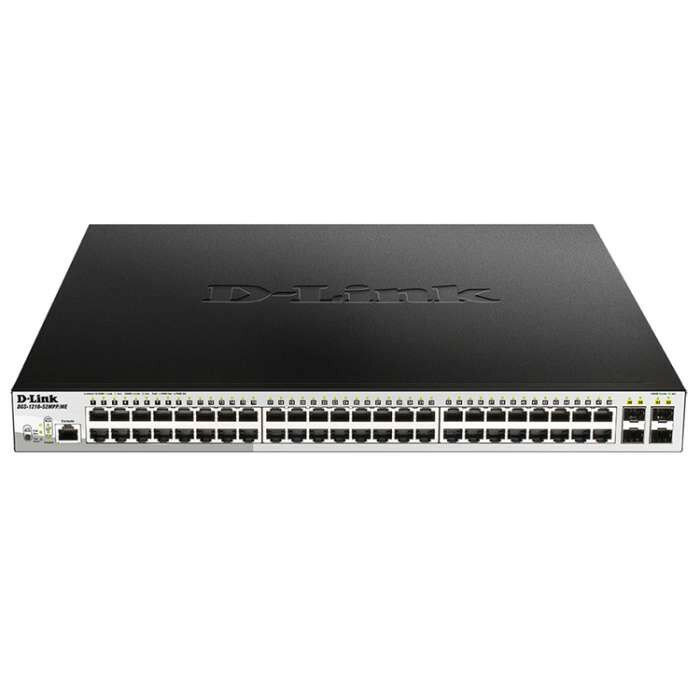 Коммутатор D-Link DGS-1210-52MPP/ME/B3A, PROJ L2 Managed Switch with 48 10/100/1000Base-T ports and 4 1000Base-X SFP ports (48 PoE ports 802.3af/802.3at (30 W), PoE Budget 740 W).16K Mac address, 802.3x Flow C