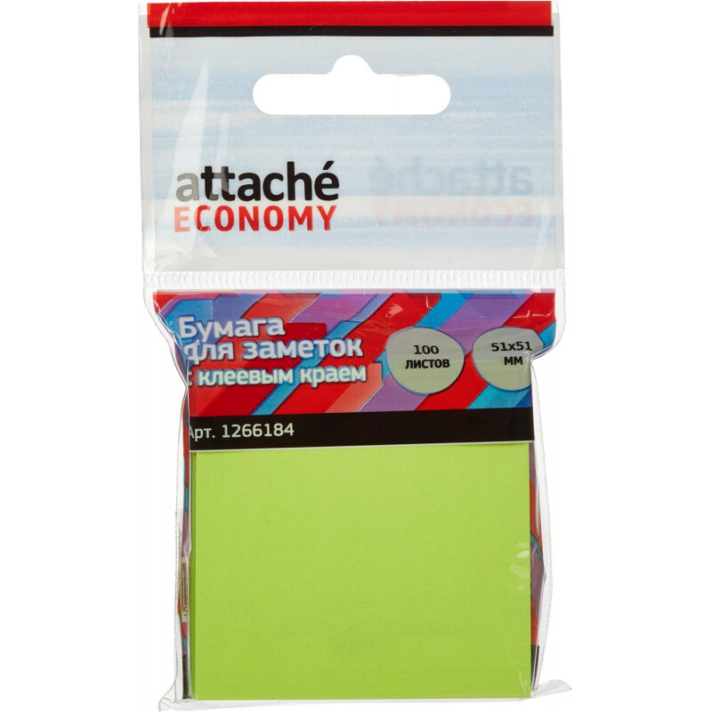 фото Стикеры Attache Economy с клеев.краем 51x51 мм 100 лист неоновый зеленый, 1 шт