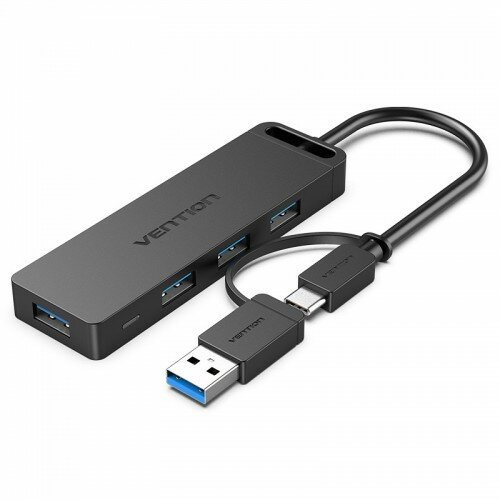 Концентратор Vention CHTBB OTG USB-C+USB 3.0 / 4xUSB 3.0 порта Черный - 0.15 м.