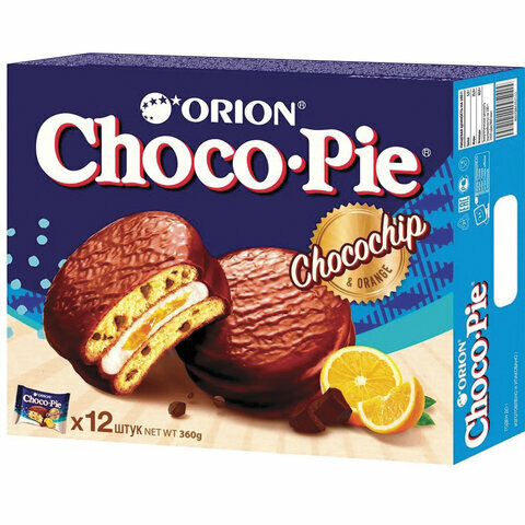 Печенье ORION "Choco Pie Chocochip" c апельсином и кусочками шоколада, комплект 5 шт., 360 г (12 штук х 30 г), О0000013006 - фотография № 1