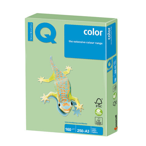 Бумага цветная IQ Color (А3, 160г/м², МG28-зеленый, 250 листов)