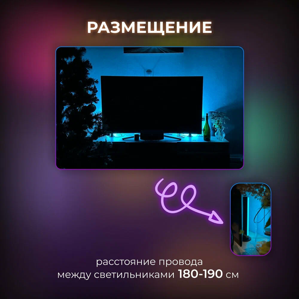 LED светодиодная лампа Bootleg /RGB светильник настольный/настенный/домашний/ночник/торшер/игровая подсветка/для стримов/2 м/управление со смартфона - фотография № 6