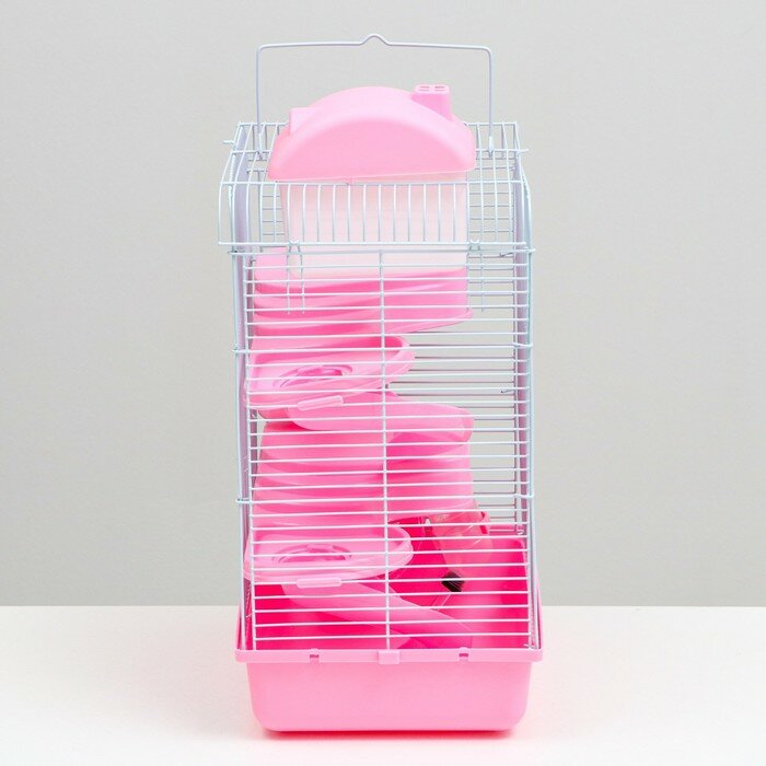 Клетка для мелких грызунов Пижон, с наполнением, 27 х 21 х 45 см, розовая - фотография № 3