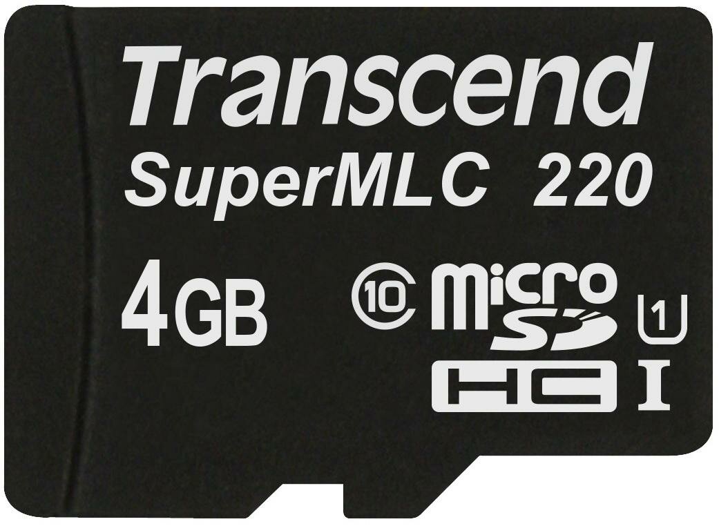 Промышленная карта памяти microSDHC Transcend 220I, 4 Гб Class 10 U1 UHS-I SuperMLC, темп. режим от -40? до +85?, без адаптера