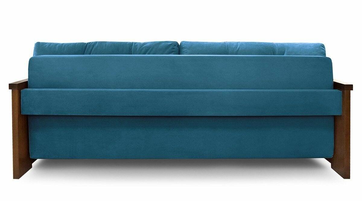 Прямой диван кровать AH!DIVAN (АхДиван) "Анкона Д" 215x105х84 см, раскладной механизм еврокнижка, деревянные подлокотники, синий велюр - фотография № 6
