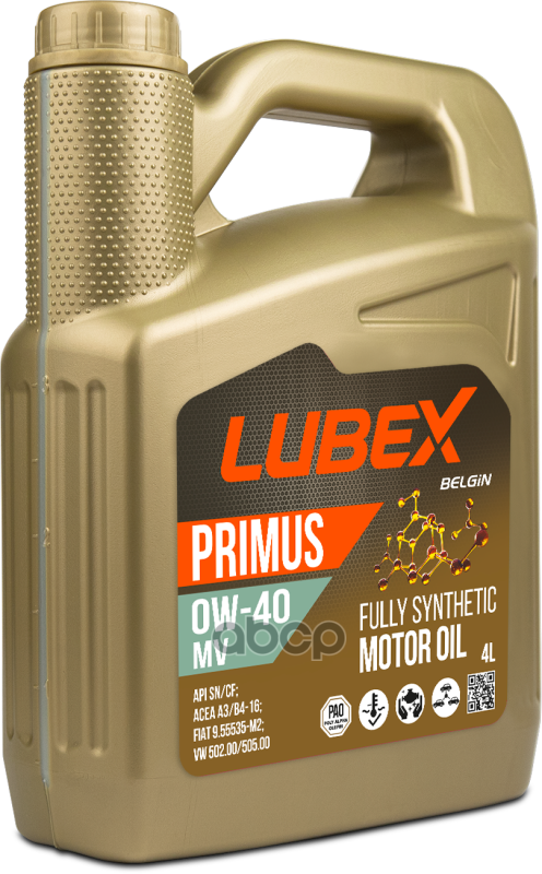 LUBEX Lubex Primus Mv 0W40 (4L)_Масло Мот!Синтapi Cf/Sn,Acea A3/B4,Bmw Ll98,Gm Llb025,Mb 229.3,Vw502/505