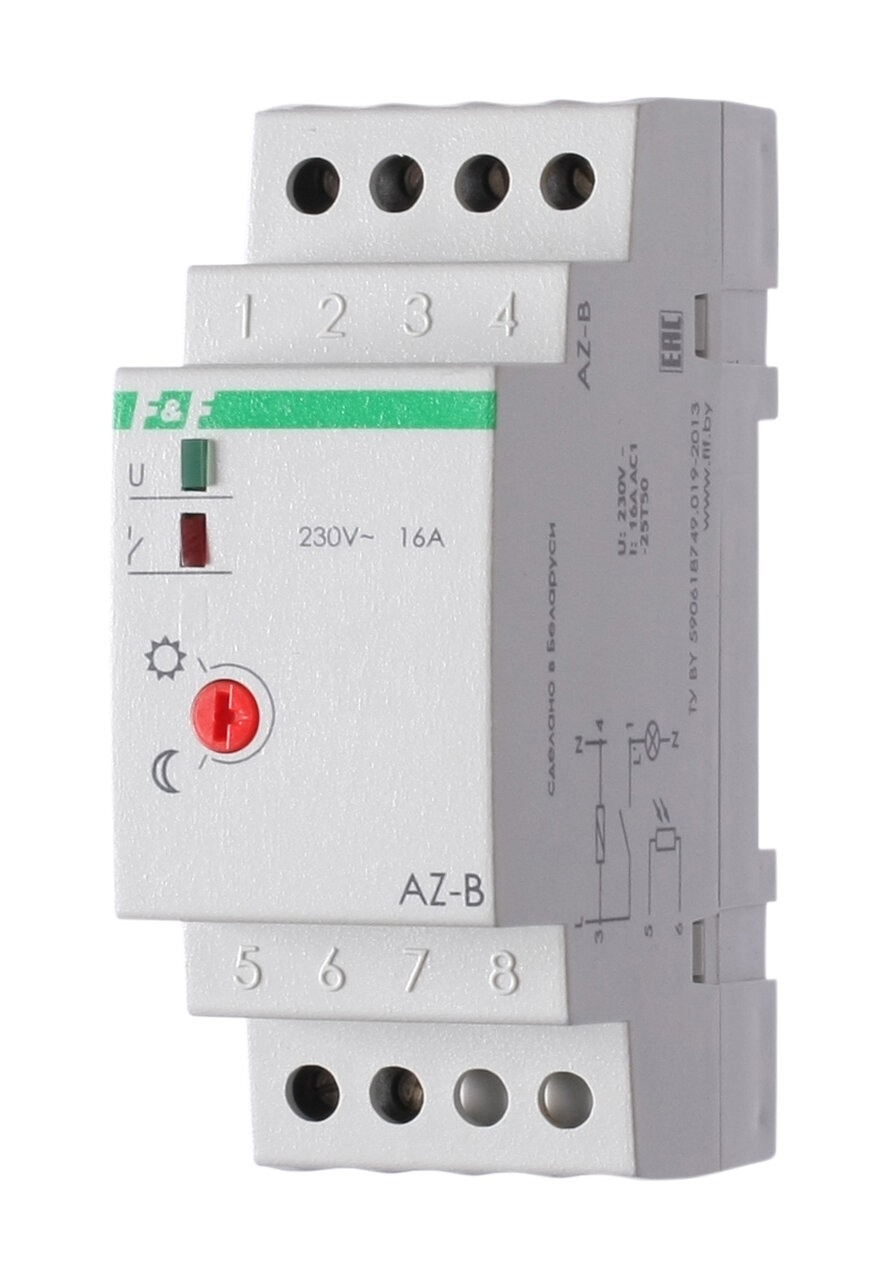 Фотореле AZ-B (выносной герметичный фотодатчик IP65 монтаж на DIN-рейке 2 модуля 230В 16А 1НО IP20)(аналог ФР-7Е) F&F EA01.001.009 (4шт.в упак.)