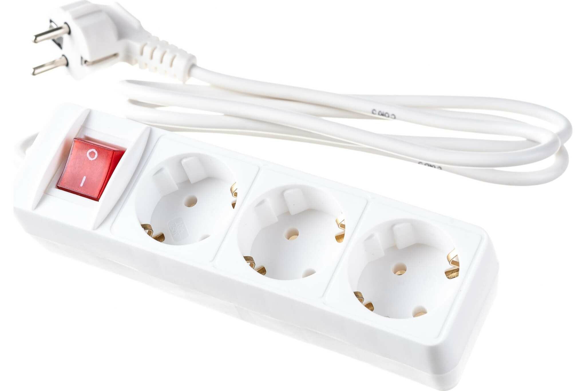 Бытовой удлинитель СОЮЗ ТМ, 2200Вт, с/з, выкл, 3гн., ПВС, 1.5м 481S-7301