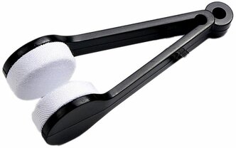Щётка-щипцы для чистки стекол очков (двухсторонняя щеточка для протирания линз), микрофибра, цвет черный