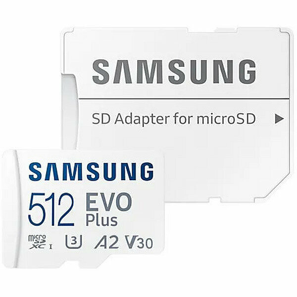 Карта MicroSD 512 ГБ Samsung Evo Plus UHS–I V30 A2 130 Mb*s с адаптером