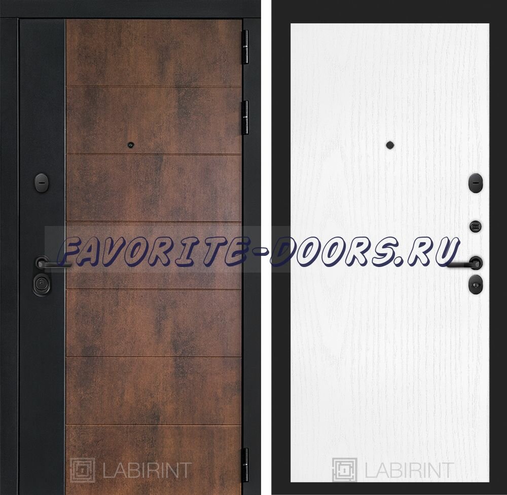 Внутренняя панель белая: Дверь Лабиринт техно 07 Белое дерево металлическая (Сторона открывания: Левая Размер короба - 960*2050 мм)