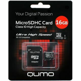 Карта памяти Qumo MicroSDHC 16GB Class10 UHS-I (+ адаптер)