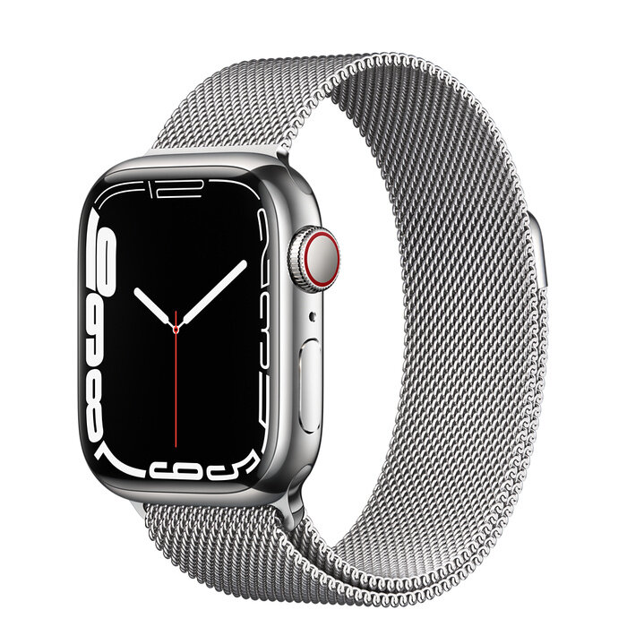 Умные часы Apple Watch Series 7 GPS + Cellular MKHX3FD/A 41мм Silver Stainless Steel Case with Silver Stainless Steel Milanese Loop, серебристый/серебристый