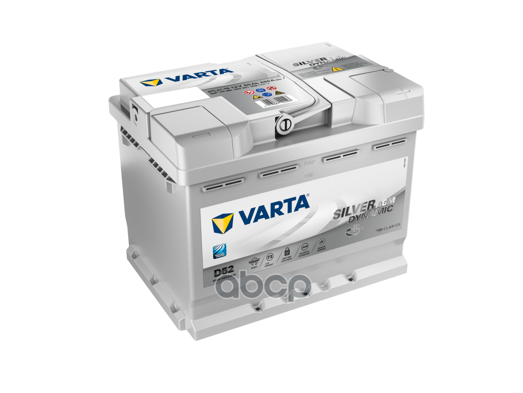 Аккумулятор Varta Silver Dynamic Agm 60 А/Ч Обратная R+ D52 242x175x190 En680 А Varta арт. 560 901 068