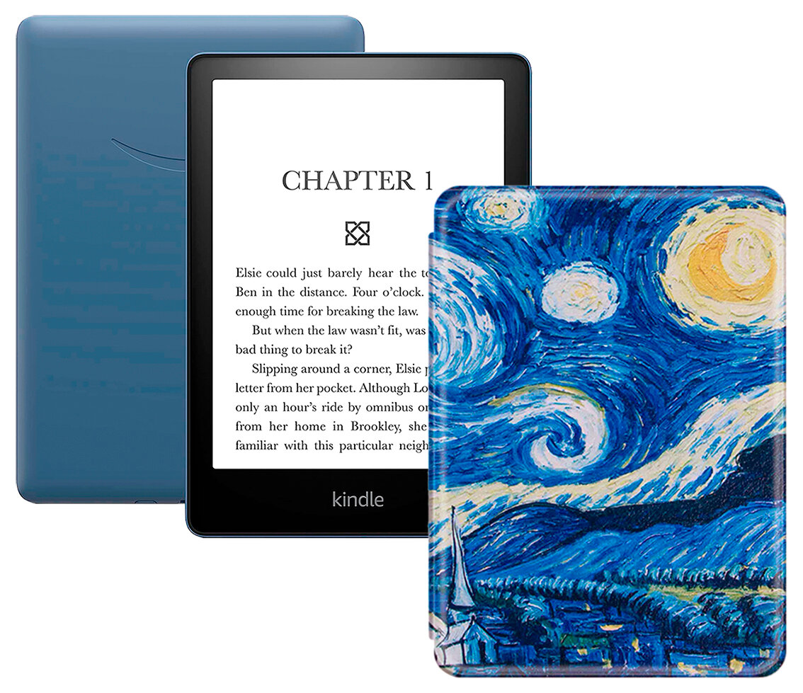 Электронная книга Amazon Kindle PaperWhite 2021 16Gb black Ad-Supported Denim с обложкой ReaderONE PaperWhite 2021 Van Gogh