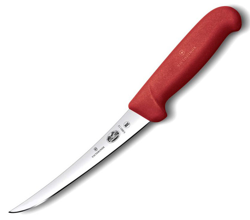 Нож кухонный Victorinox Fibrox, обвалочный, 150мм, заточка прямая, стальной, красный [5.6601.15]