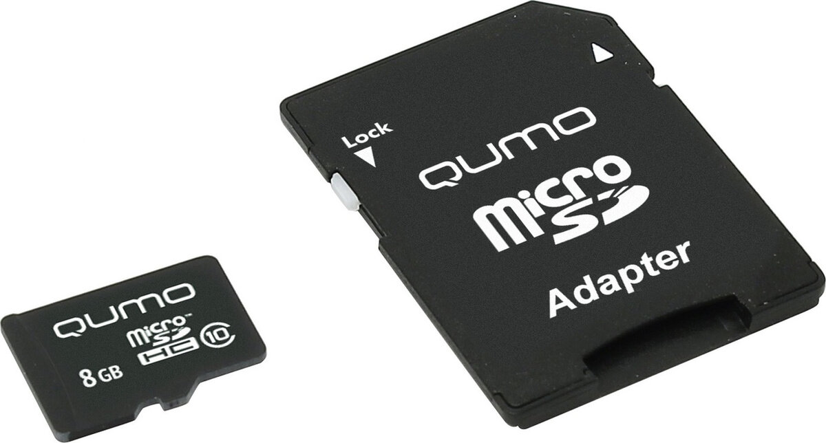 Карта памяти microSD 8GB Qumo cl10 с адаптором