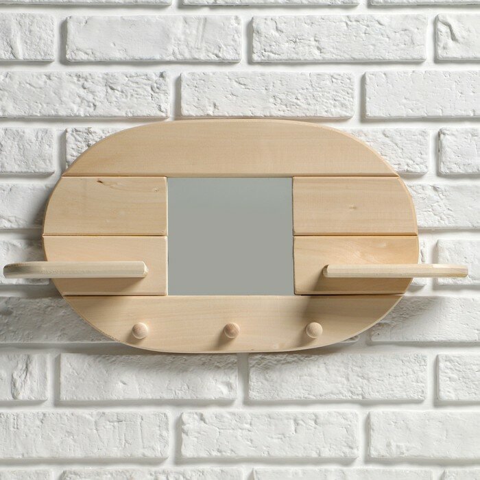 Добропаровъ Зеркало "Овал", 3 крючка, сосна, натуральный, 54×29×10 см - фотография № 3