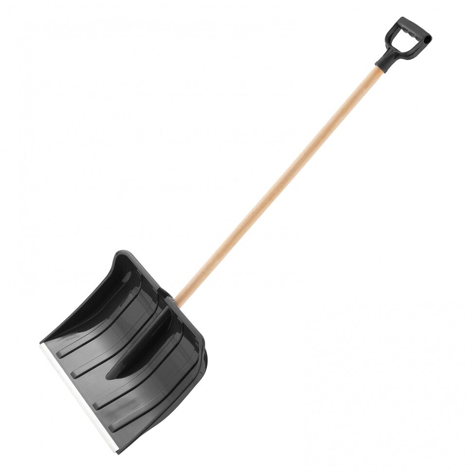 Лопата для уборки снега пластиковая, 410 х 320 х 1330 мм, деревянный черенок, Palisad [61645]