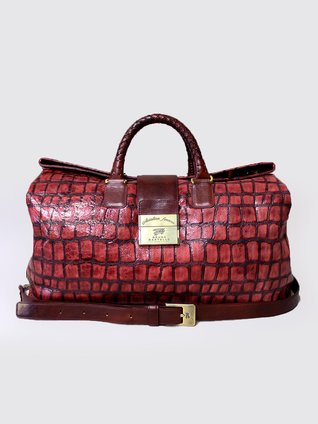 Дорожная сумка кожаная Bruno Bartello D-0003, клатч в комплекте. бордовая
