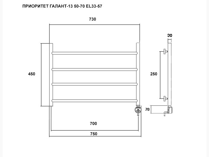 Галант-13 50х70 Электрический полотенцесушитель EL33-57 Хром - фотография № 6