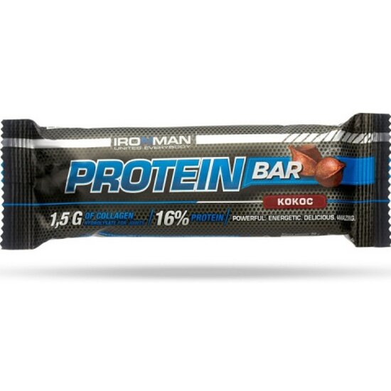 Батончик IRONMAN Protein Bar с коллагеном, 50 г (Кокос / тёмная глазурь)