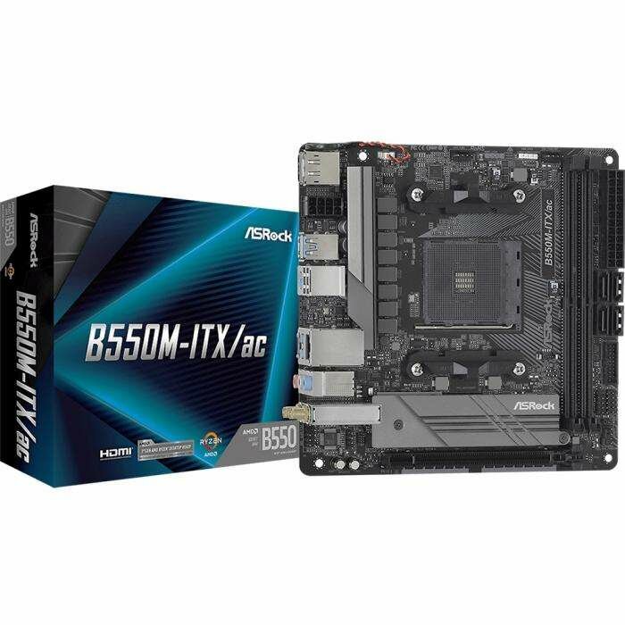 Материнская плата ASROCK B550M-ITX/AC, AM4, B550, 2*DDR4, HDMI+DP, 4xSATA3 6.0 RAID, M.2 Socket, 3xUSB 3.2, Type-C, 2xUSB 2.0, mITX; 90-MXBDH0-A0UAYZ