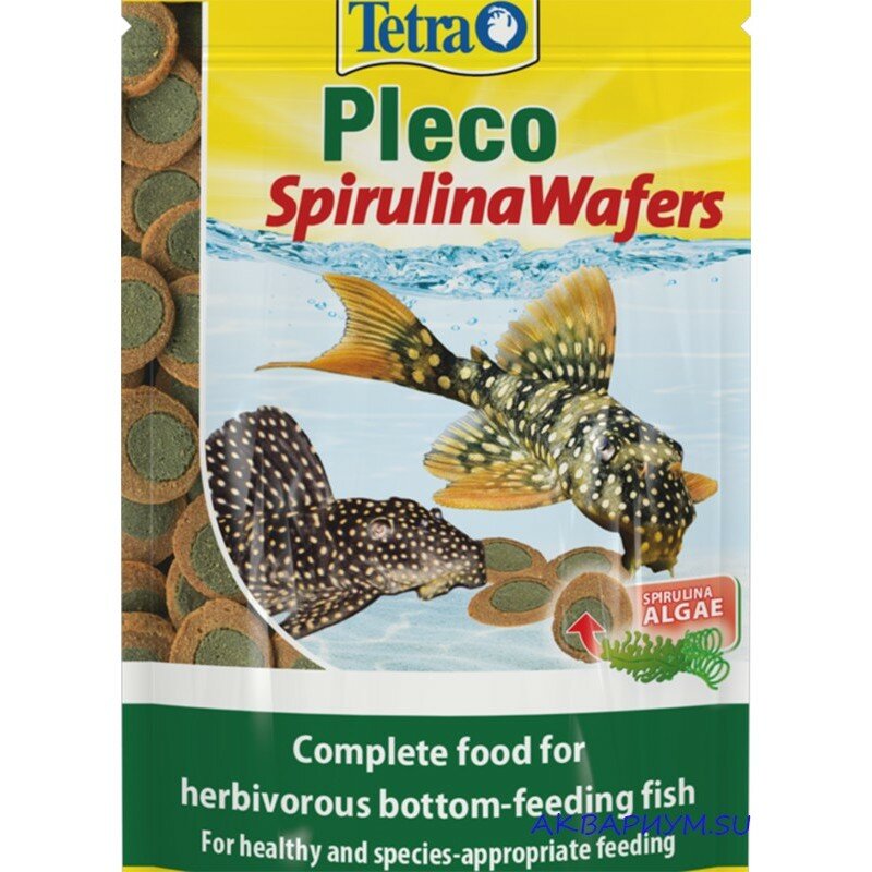 Корм для крупных травоядных донных рыб Tetra Pleco Spirulina Wafers 15 г, пластинки со спирулиной