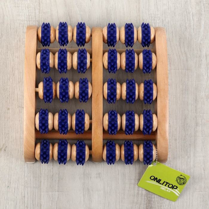 ONLITOP Массажёр «Ножное счастье», 22 × 20 × 5,5 см, деревянный, 5 рядов с шипами, цвет синий/бежевый - фотография № 3