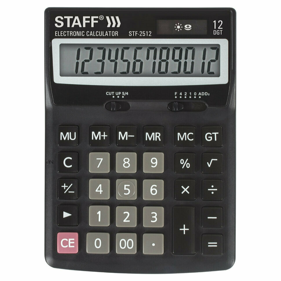 Калькулятор настольный STAFF STF-2512 (170х125 мм), 12 разрядов, двойное питание, 250136, 250136