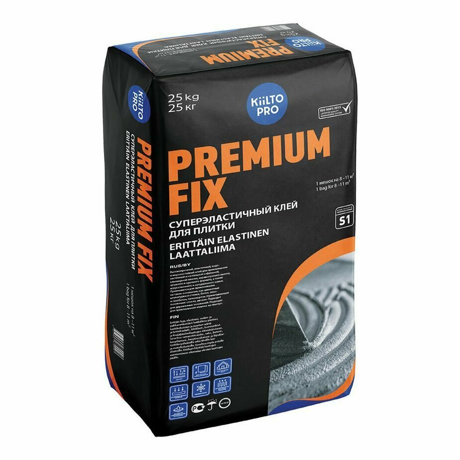 фото Клей для плитки/ керамогранита/ камня Premium Fix эластичный серый (класс C2 TE S1) 25 кг