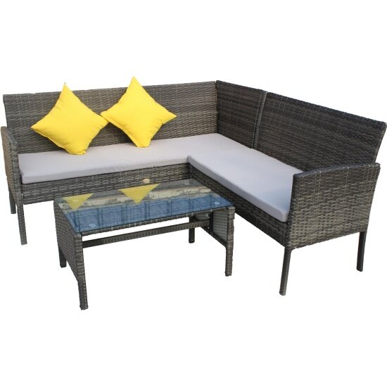 Набор мебели GARDEN STORY Рикардо 1 уп. (стол+2 дивана ротанг серый подушки серые+декоративные подушки)