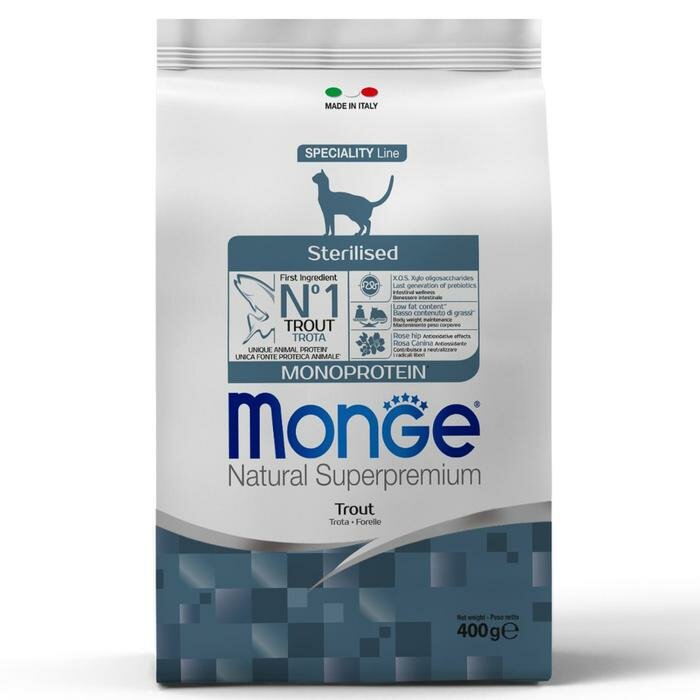 Сухой корм Monge Cat Speciality Line Monoprotein Sterilised для кошек, форель, 400 г - фотография № 9