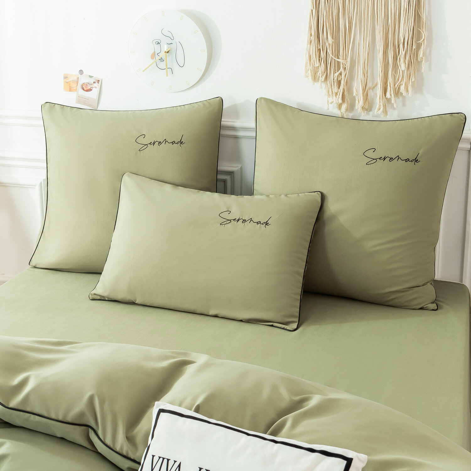 Комплект постельного белья Однотонный Сатин Вышивка на резинке CHR048 - фотография № 6
