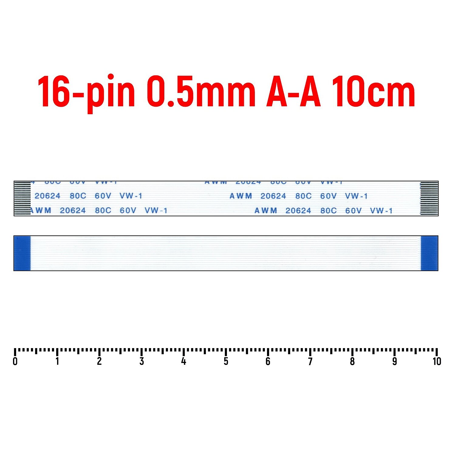 Шлейф FFC 16-pin Шаг 0.5mm Длина 10cm Прямой A-A