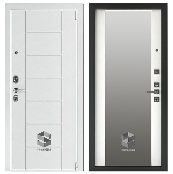 Входная дверь Sigma (Сигма) White Зеркало Maxi Софт белый 980х2080 Петли слева