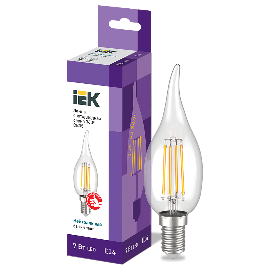 Лампа LED CВ35 7Вт 230В 4000К E14 серия 360° IEK LLF-CB35-7-230-40-E14-CL (10 шт.)