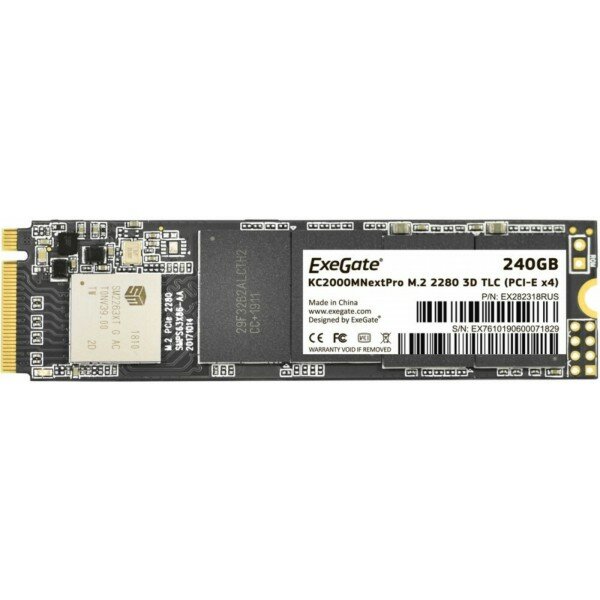 Твердотельный накопитель SSD M.2 2280 240GB ExeGate EX282318RUS NextPro KC2000TP240 (PCIe Gen3x4, NVMe, 22x80mm, 3D TLC)