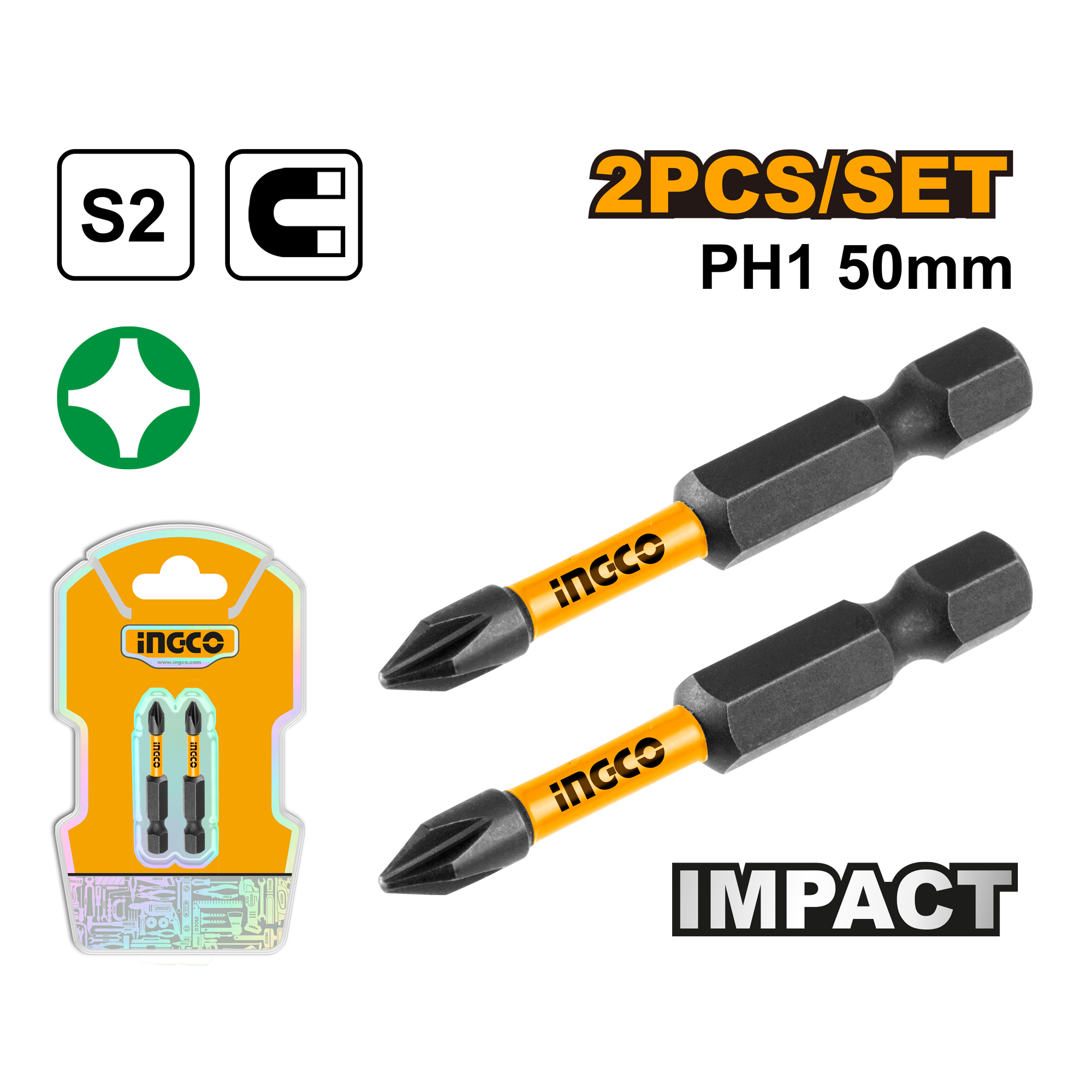 Набор ударных бит IMPACT INGCO SDBIM71PH150 INDUSTRIAL РН1х50 мм 2 шт.