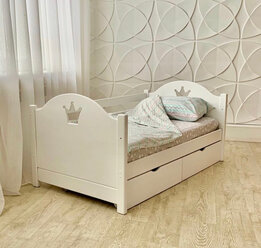 Детская деревянная кровать Авенти Корона 80х160 белая Комплектация без ящиков