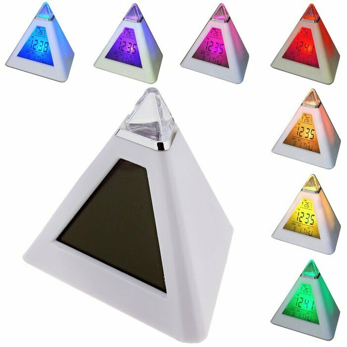 Будильник LuazON LB-05 "Пирамида", 7 цветов дисплея, термометр, подсветка, микс - фотография № 1