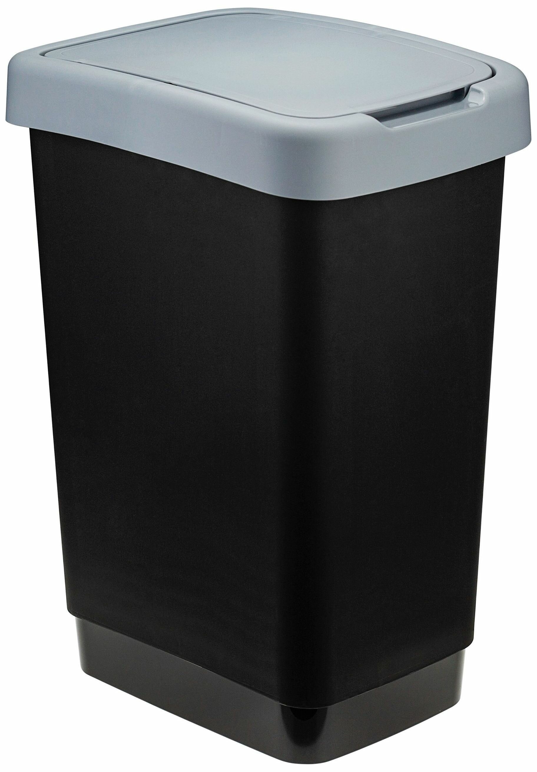 Контейнер для мусора Твин прямоугольный с качающейся крышкой объем 25 л цвет черно-серый