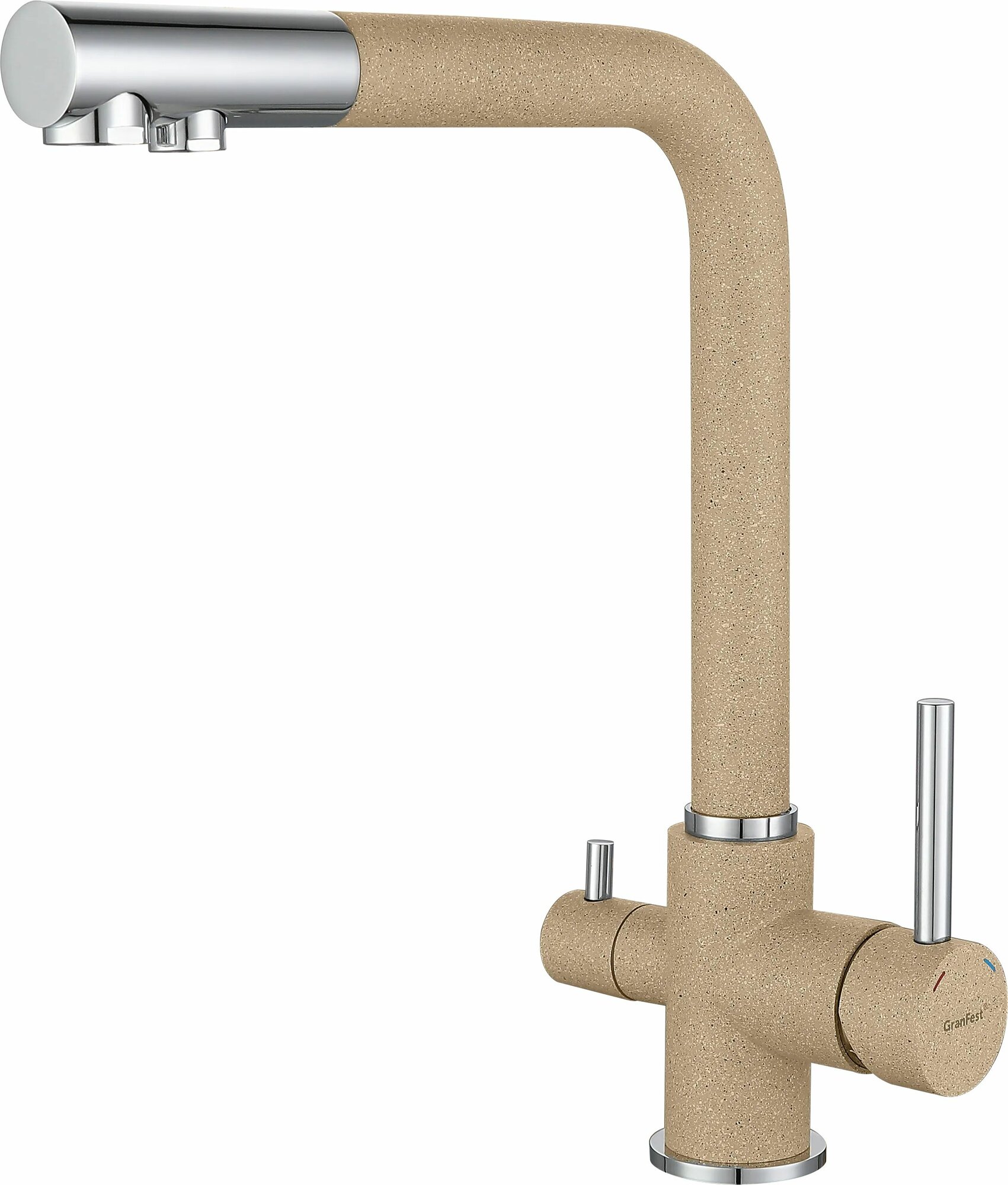 фото Смеситель для кухни GRANFEST для кухни с краном питьевой воды D-35мм Kitchen faucet (GR-3611 песочный) песочный