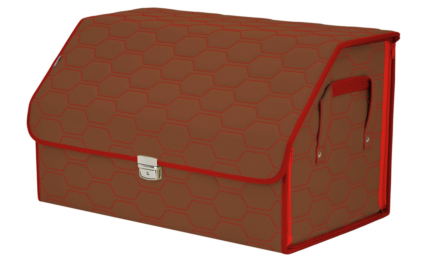 Органайзер-саквояж в багажник "Союз Премиум" (размер XL). Цвет: светло-коричневый с красной прострочкой Соты.