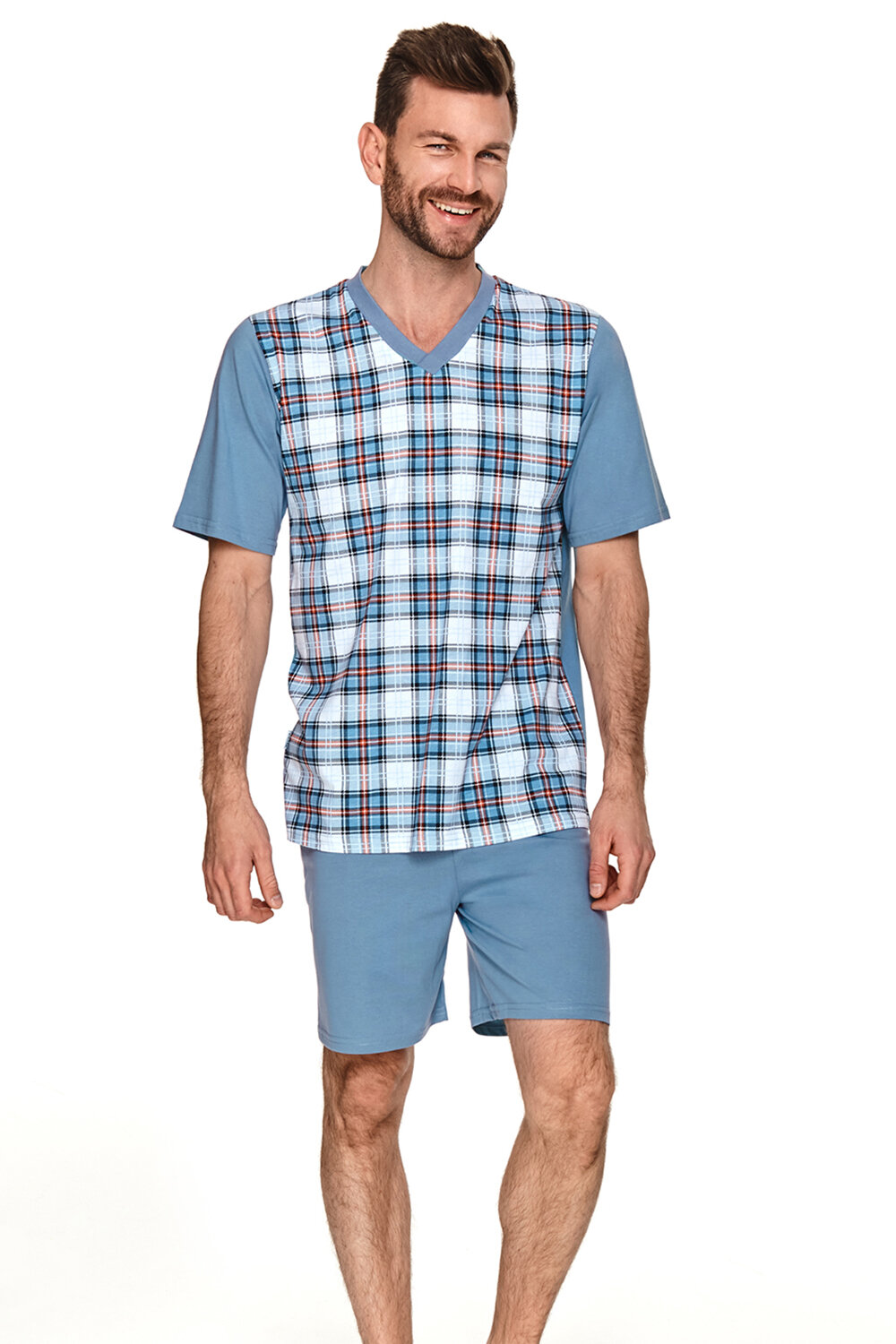 Пижама мужская TARO Anton 2733-2734-2735-02, футболка и шорты, голубой, хлопок 100% (Размер: XXL)