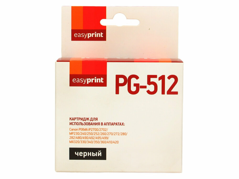 Картридж EasyPrint IC-PG512 Black для Canon PIXMA iP2700/2702/MP230/240/250/252/260/270/272/280/282/480/490/492/495/499/MX320/330/340/350/360/410/420
