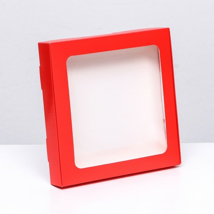 UPAK LAND Коробка самосборная, красная с окном, 19 х 19 х 3 см - фотография № 1